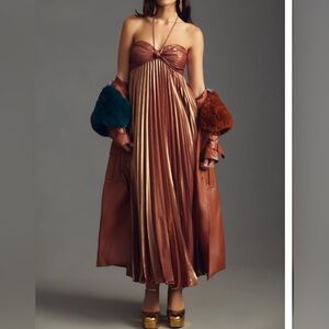 Anthropolgie Plisse Halter Dress in Crimson  XS Petite